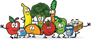Smiling vegetables and fruits